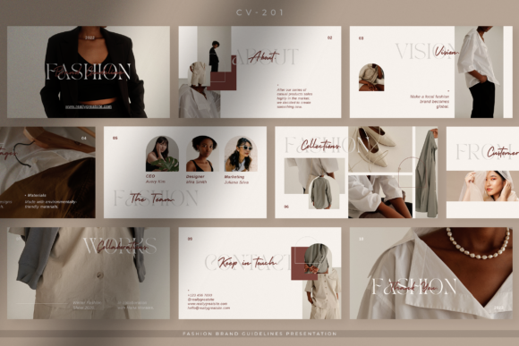 Clean fashion brand guidelines presentation template for Canva