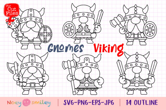 Gnomes Viking Outline Clipart, SVG Graphic Crafts By Noey smiley
