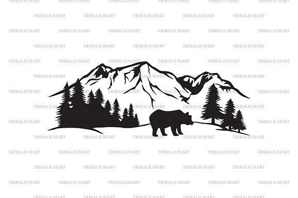 Bear in the Mountains Graphic Illustrations By TribaliumArt