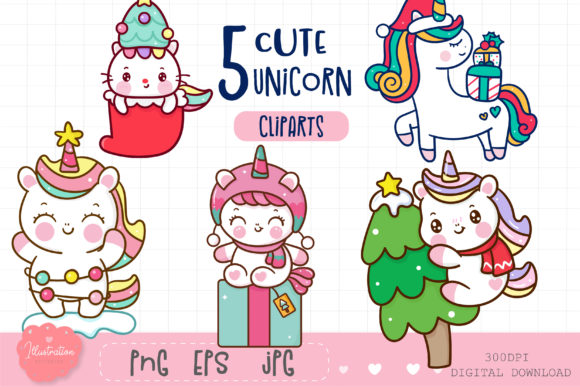 Cute Unicorn Clipart Kawaii Cartoon Graphics