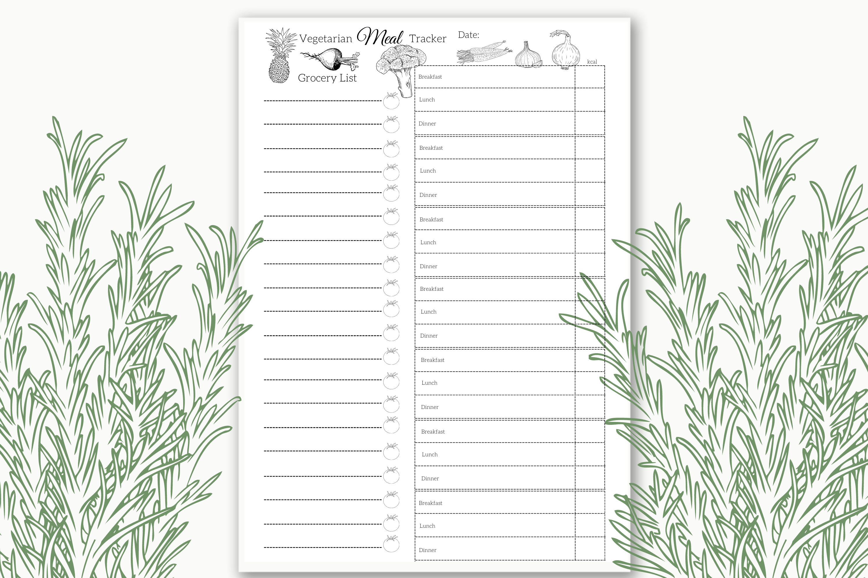 Vegetarian Meal Tracker Template