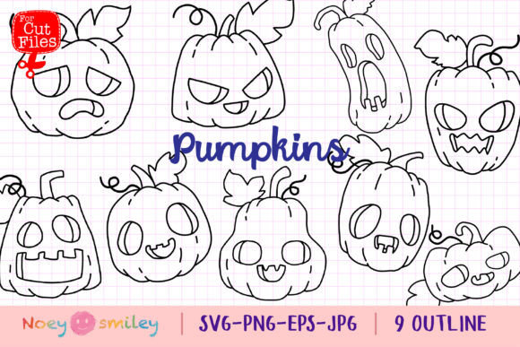 Pumpkins Outline Clipart, SVG Halloween Graphic Crafts By Noey smiley