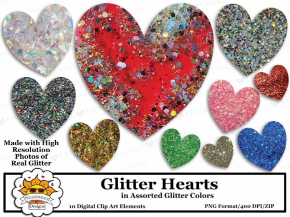 Glitter Hearts Overlay Elements Clip Art