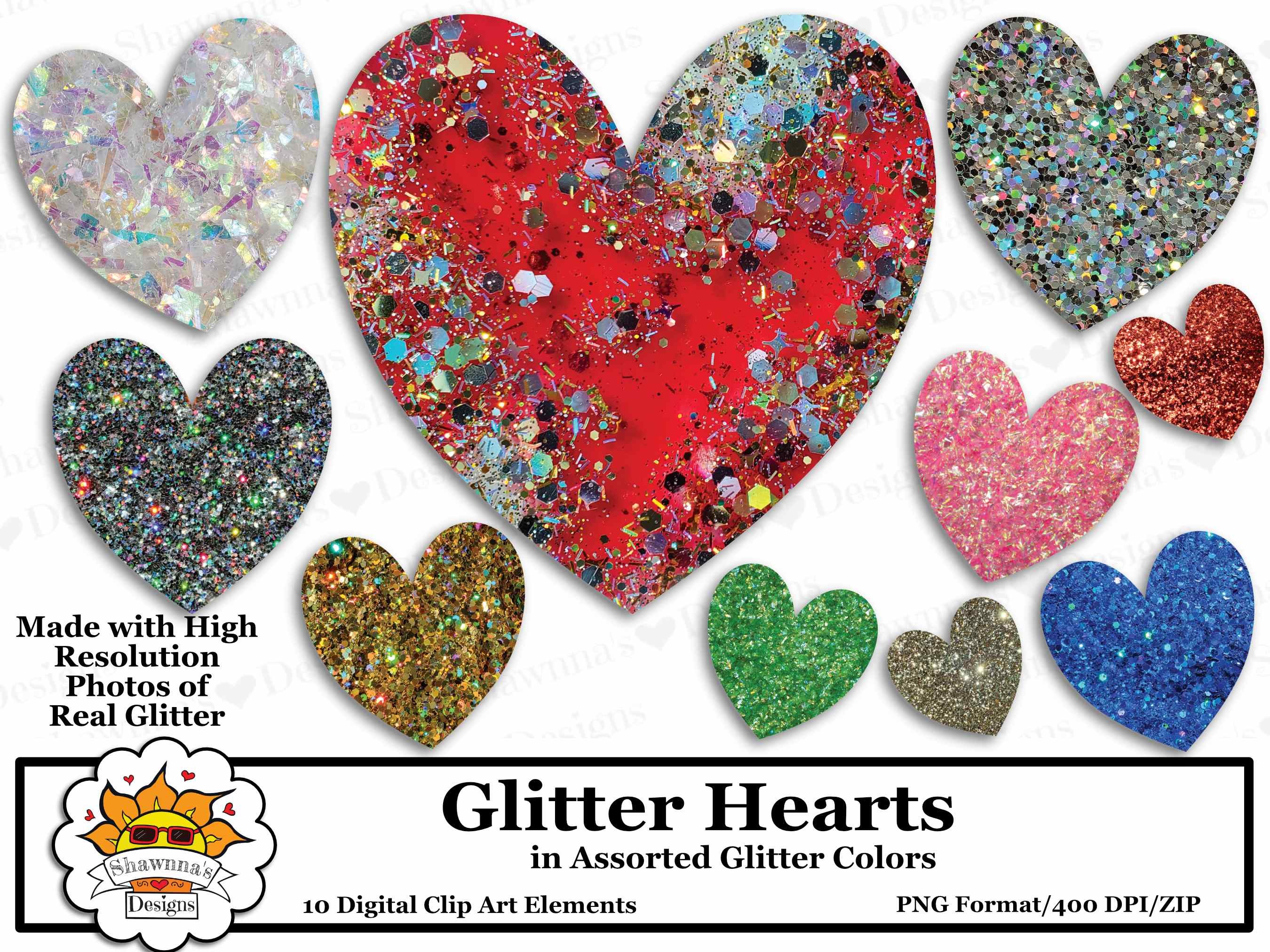 Glitter Hearts Overlay Elements Clip Art