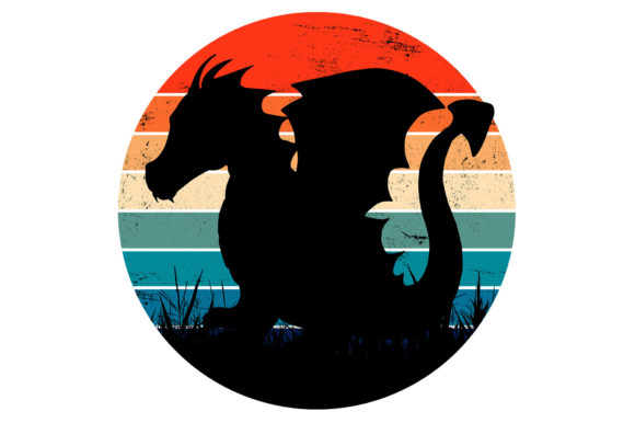 Baby Dragon Silhouette Retro Sunset