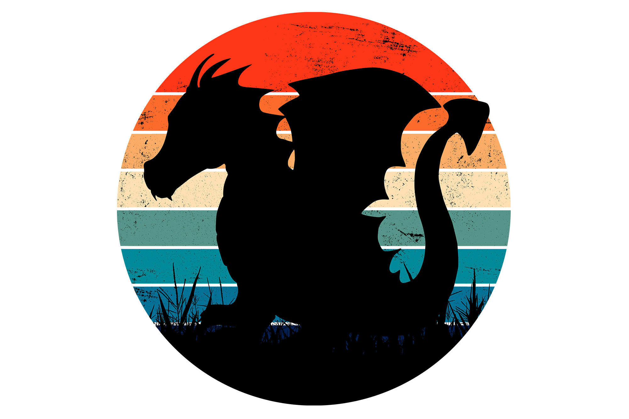 Baby Dragon Silhouette Retro Sunset
