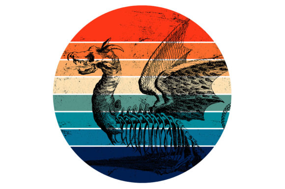 Skeleton Dragon Monster Retro Sunset Art
