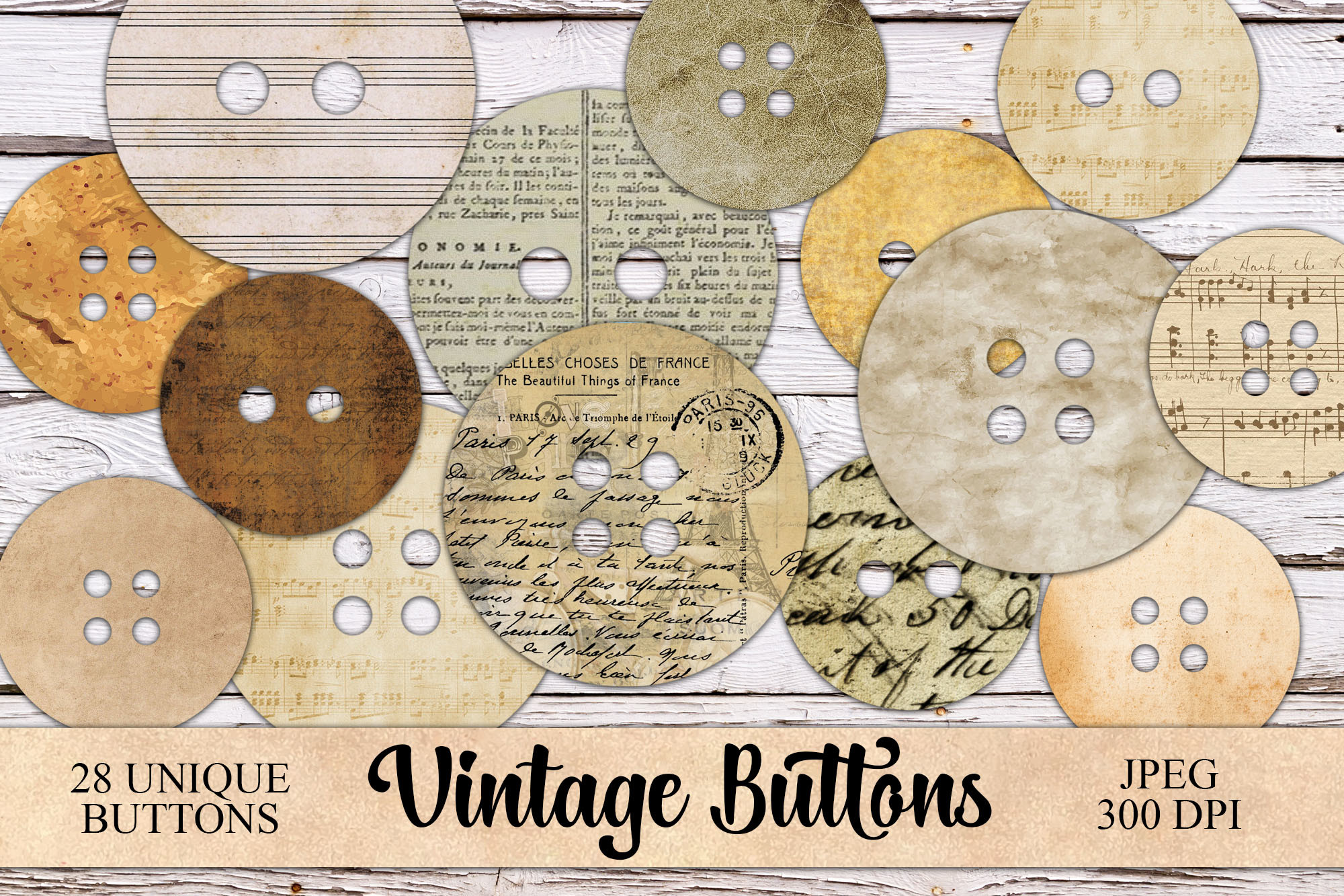 Digtial Vintage Buttons Ephemera