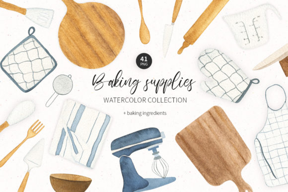 Watercolor Baking Supplies Clipart Graphic Illustrations By viktoriiavkArtShop