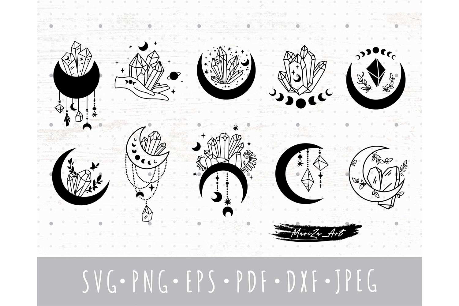 Crystal mystical Moon SVG bundle
