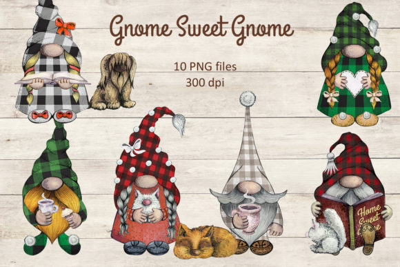Christmas Gnomes in Buffalo Plaid Graphic Illustrations By WatercolorWine