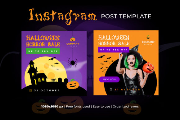 Halloween Instagram Post PSD Template for horror sale promotions