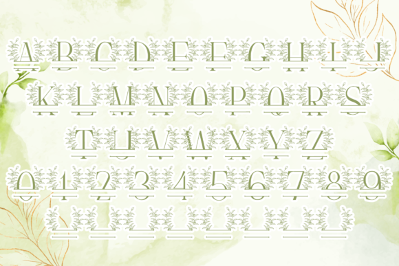 Garden Leaves Line Monogram Font PNG with transparent background - Preview 3