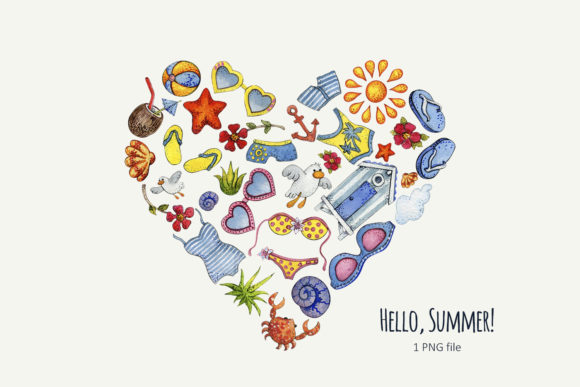 Watercolor Summer Heart Graphic Illustrations By WatercolorWine
