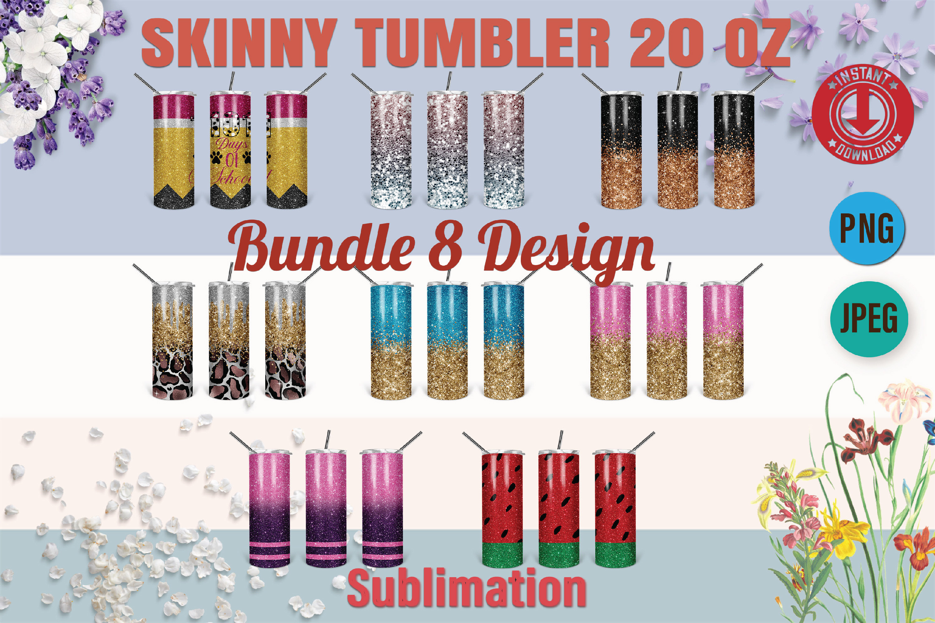 Bundle 8 Design Skinny Tumbler 20oz Graphic by Digital Art Shop 61 ...