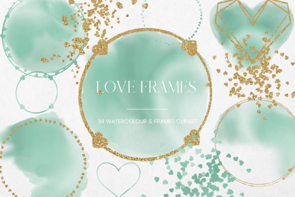 Green Watercolor Gold Heart Frames Graphic Illustrations By Pixafied