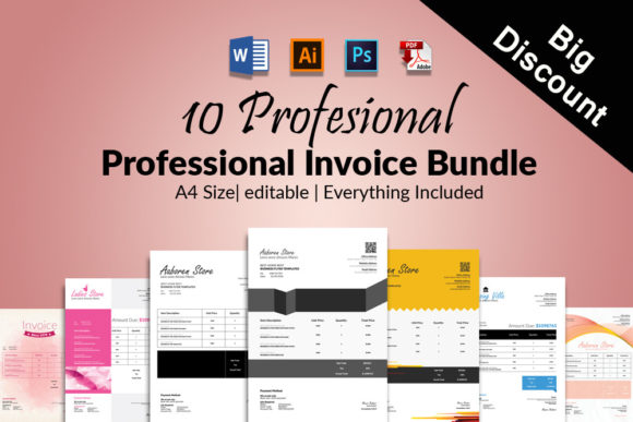 4 Formats Invoices 10 Templates Grafik Druck-Vorlagen Von Leza Sam