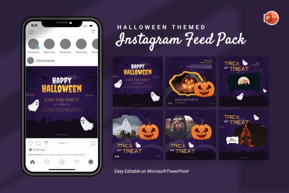 Six-post Halloween Instagram Feed template for seasonal social content