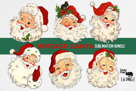 Vintage Santa Sublimation Bundle Graphic Crafts By Lazy Cat