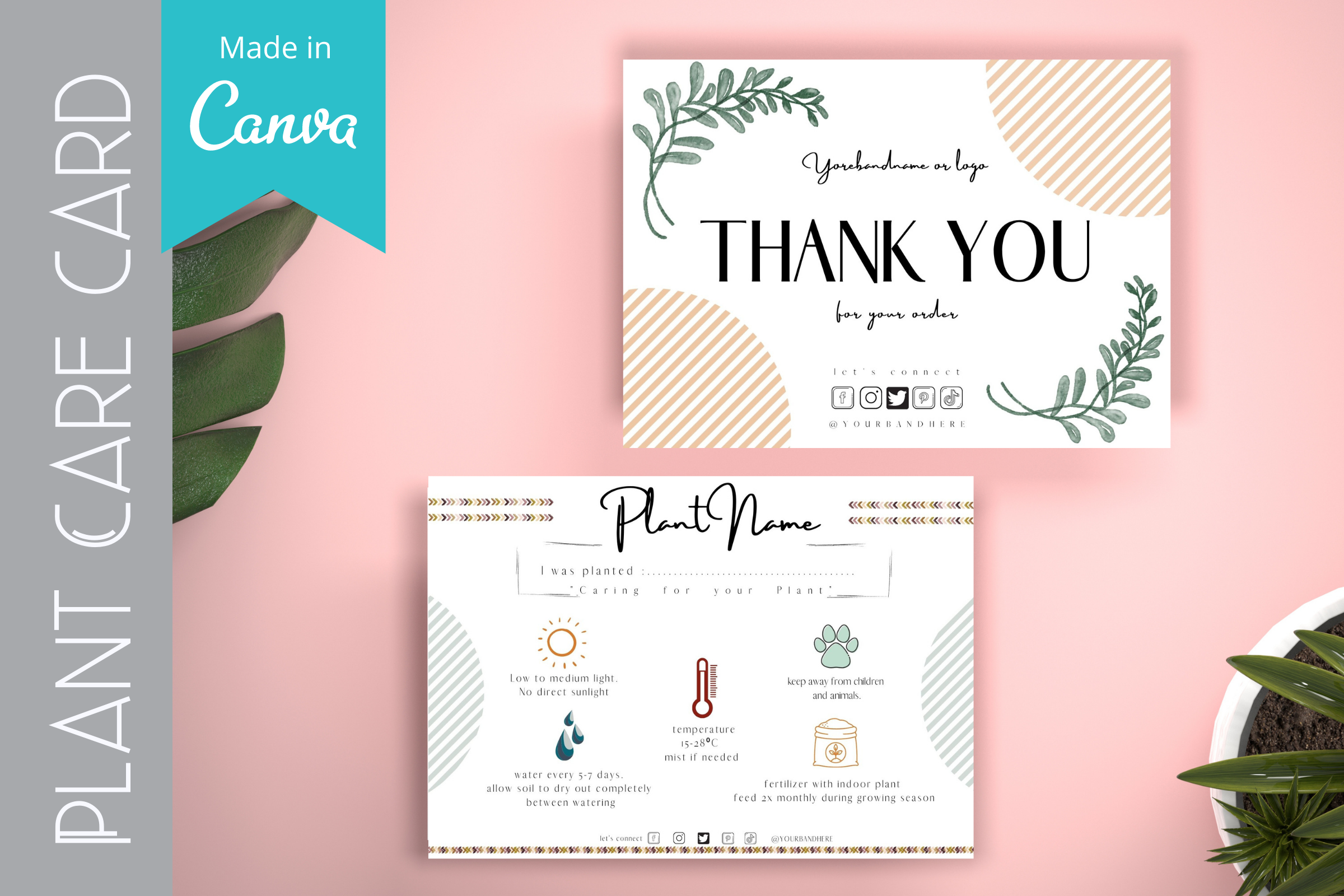 Plant Care Card Template, Canva Template