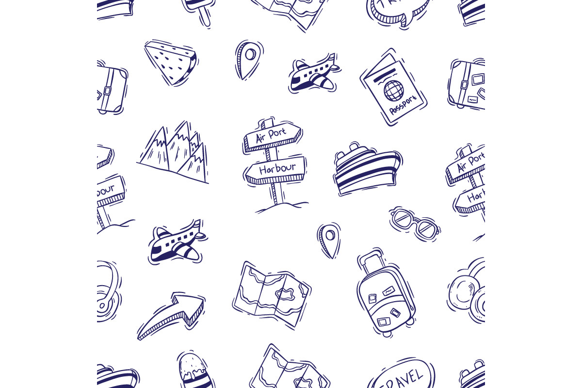Doodle Travel Icons Seamless Pattern Graphic by PadmaSanjaya · Creative ...