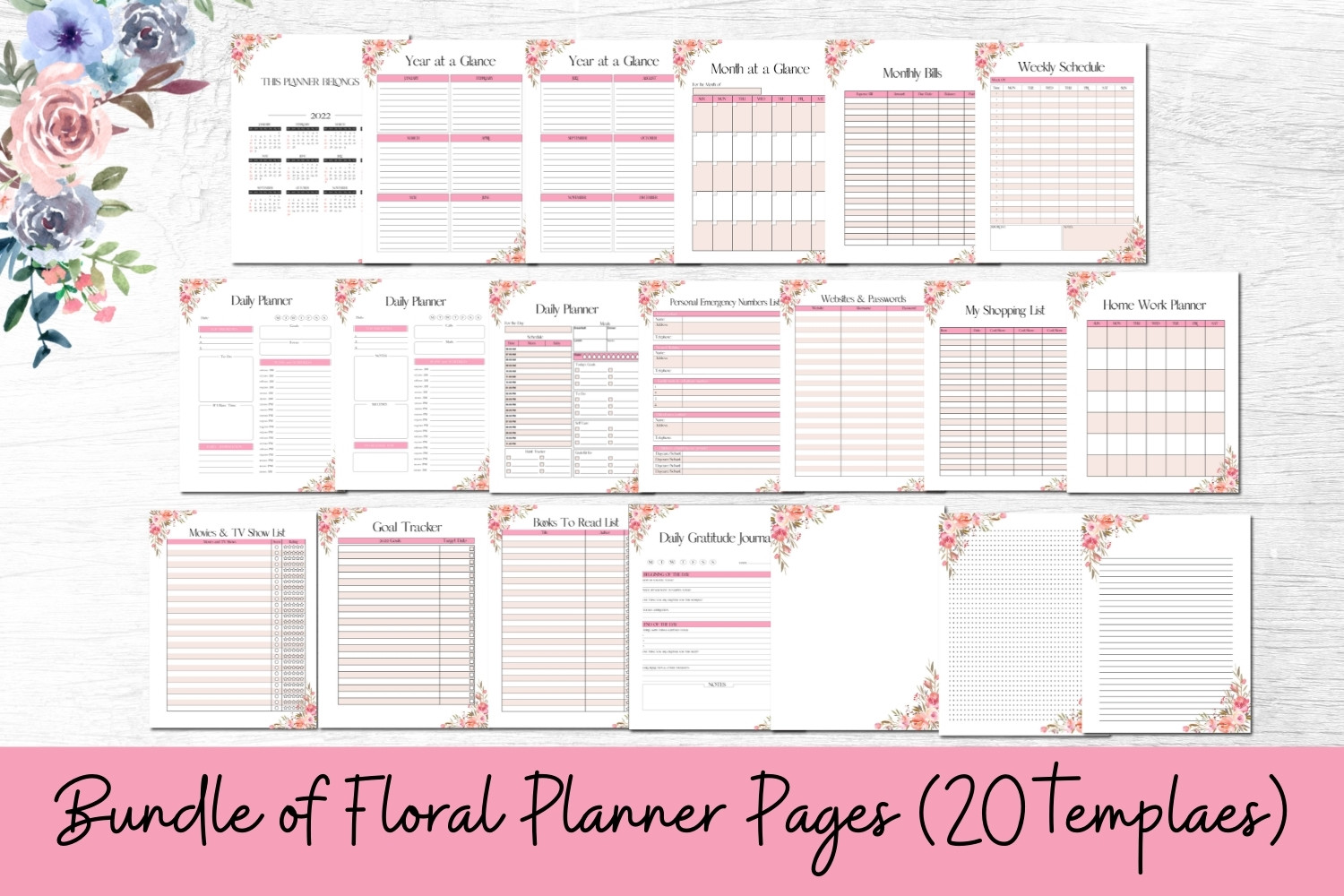 Bundle of Floral Planner Daily Weekly Graphic by Aneta Design ...