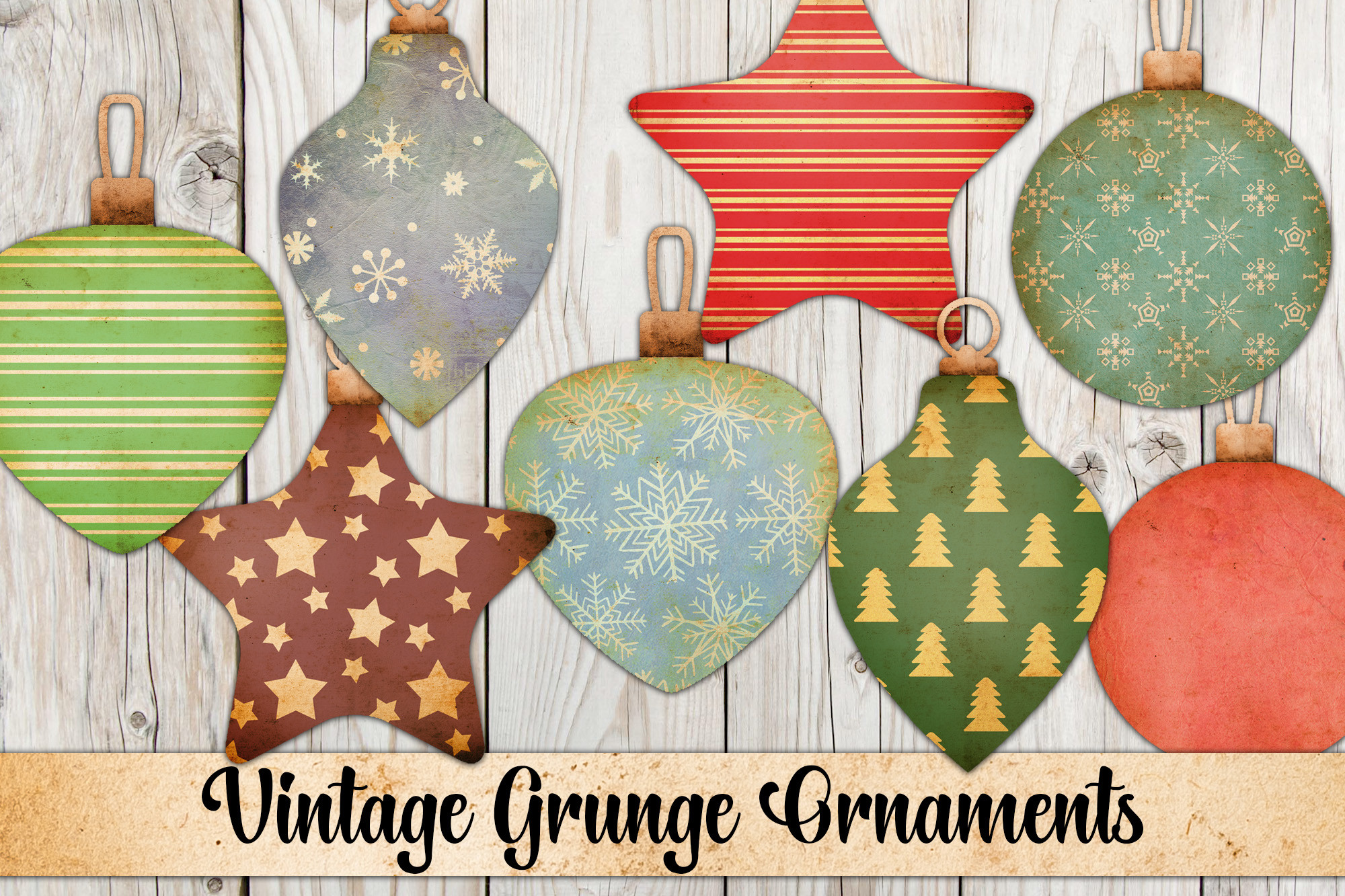 Vintage Grunge Christmas Ornaments