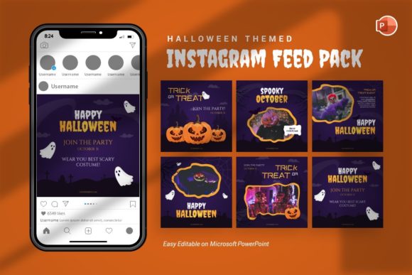 Halloween Instagram Feed Template with drag-and-drop image placeholders