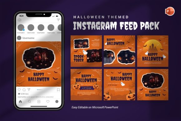 Halloween Instagram Feed Template with editable square social media slides