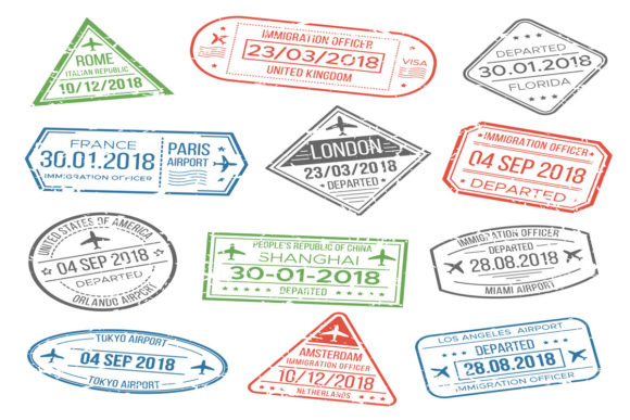 Travel Cachet Passport Signs or Airport Stamps Grafica Illustrazioni Stampabili Di tartila.stock