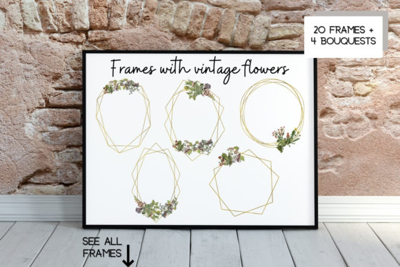Geometric Frames Vintage Flowers