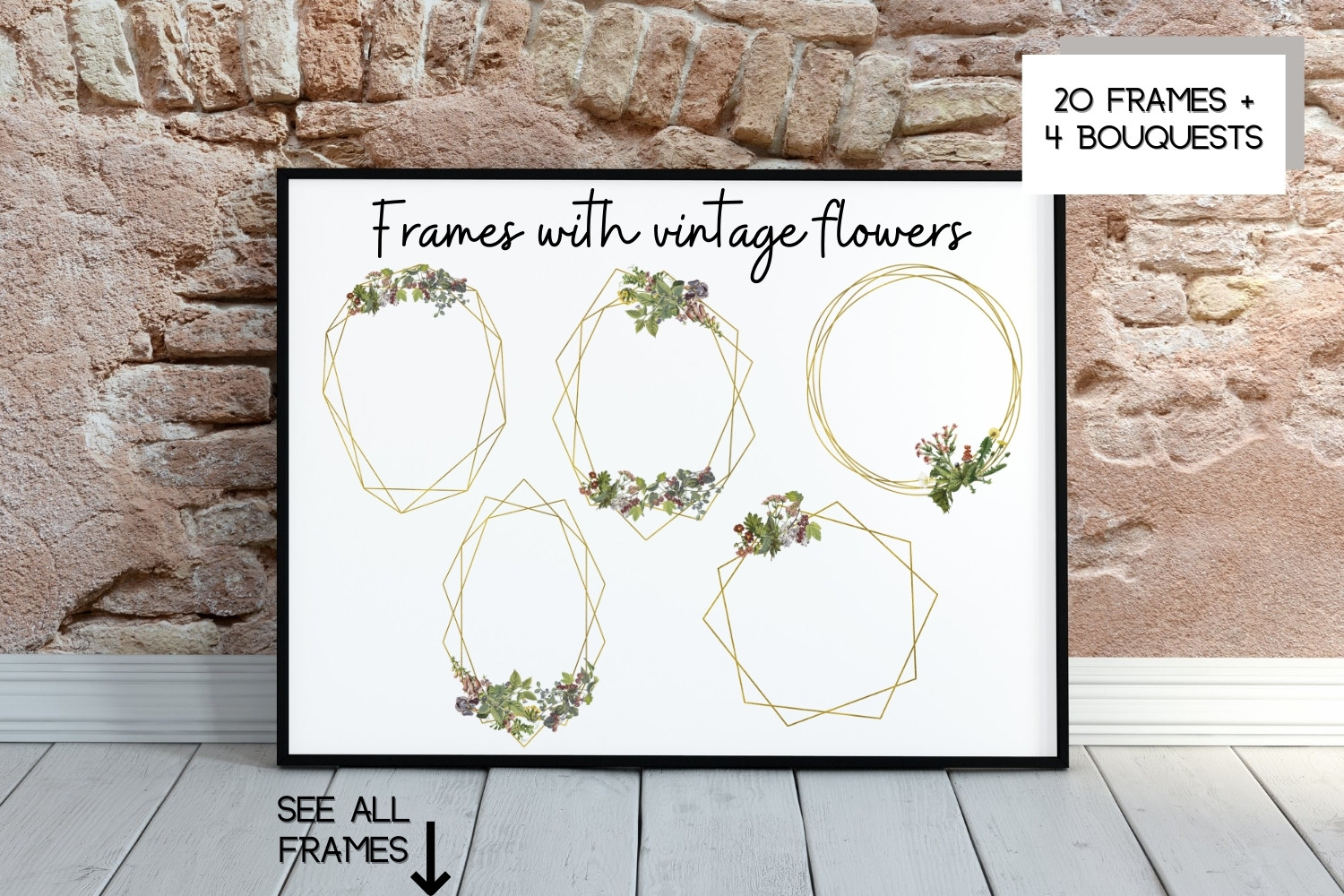 Geometric Frames Vintage Flowers