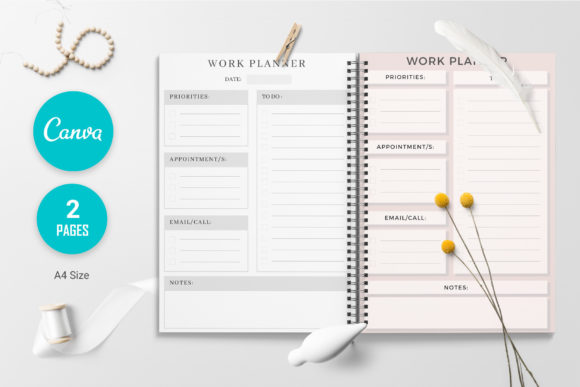 Minimal Canva Work Planner Sheet with seven editable planning pages