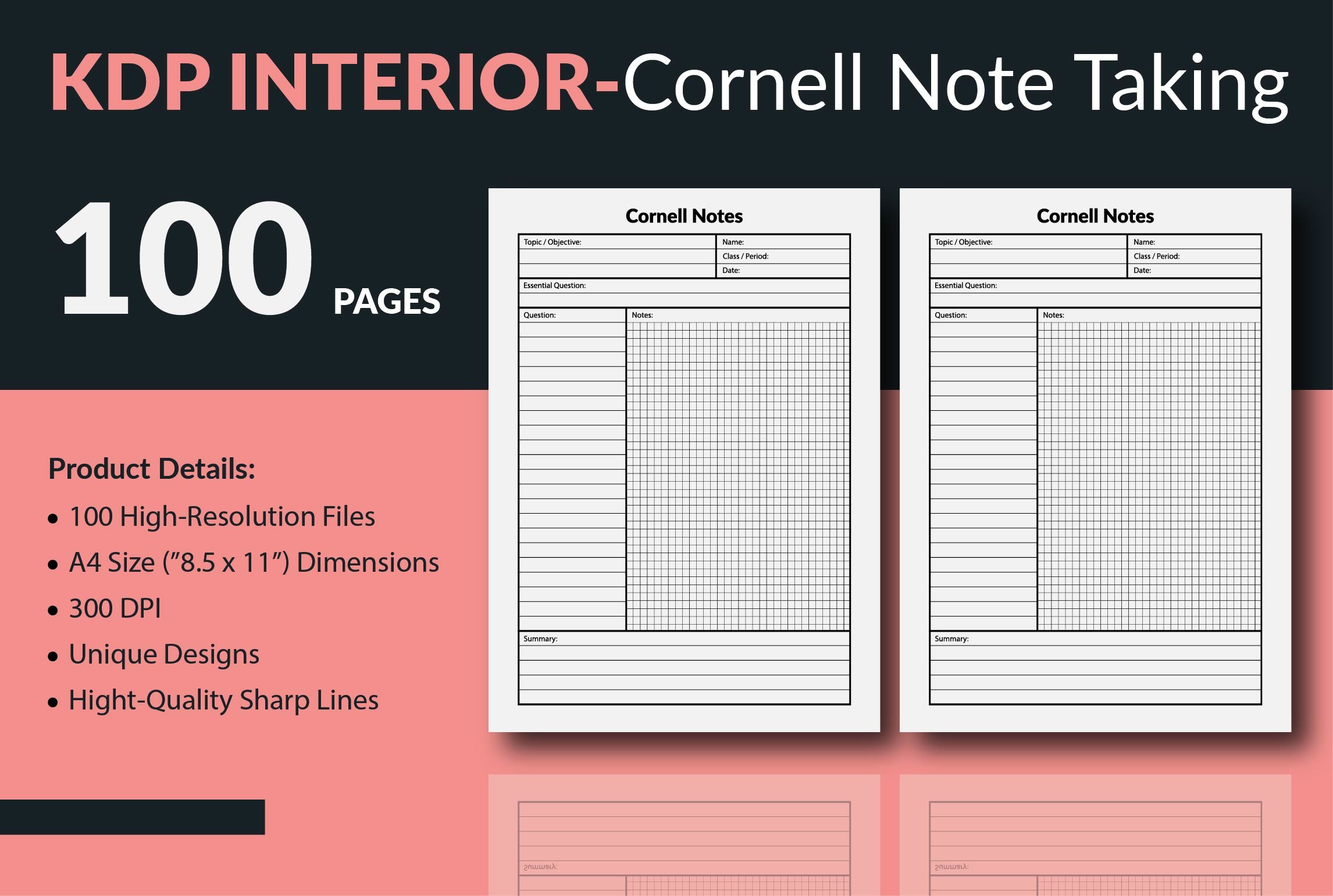 Cornell Note Taking KDP INTERIOR Graphic by Finer Designers · Creative ...