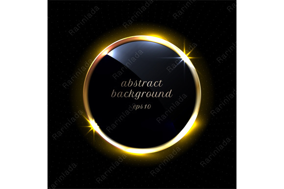 Black Glossy Circle Gold Border Frame