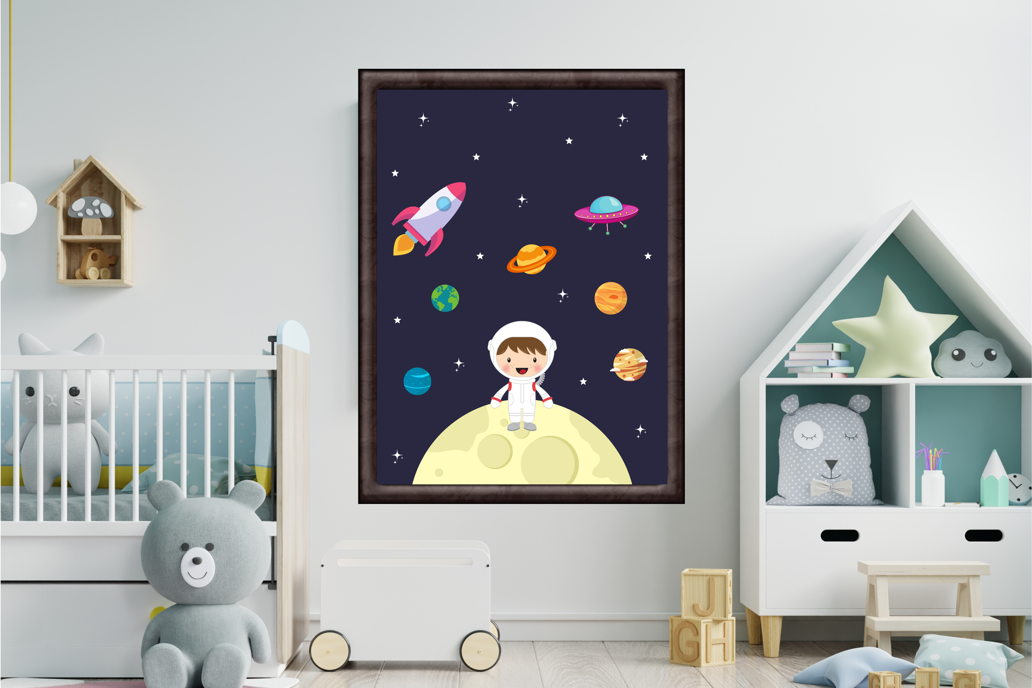 Nursery Wall Art Cute Astronaut Posters Graphic by Mycreativee ...