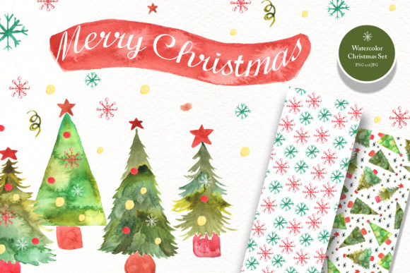 Watercolor Christmas Set Graphic Illustrations By tanatadesign