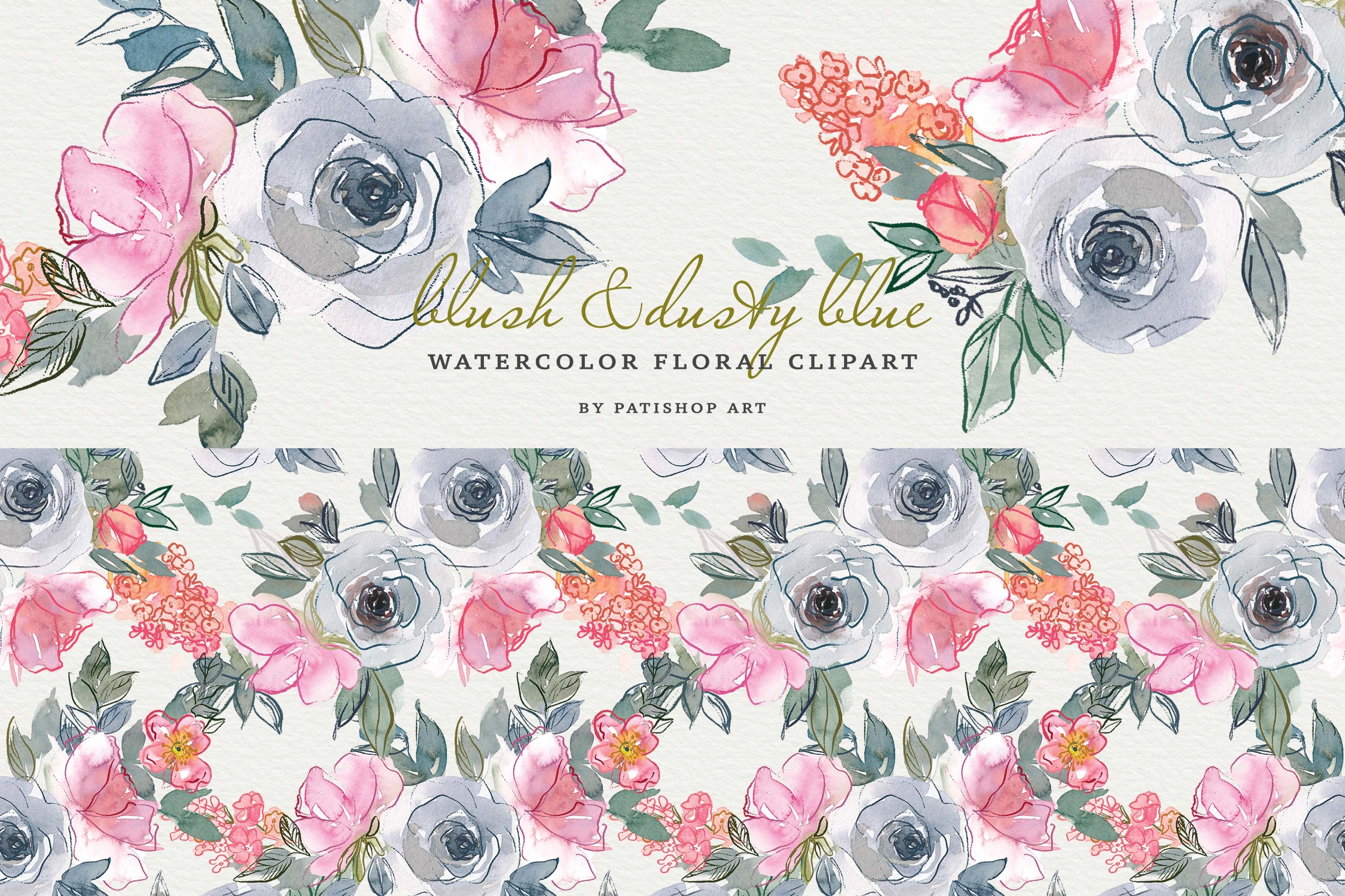 Blush & Dusty Blue Watercolor Florals - photo 1