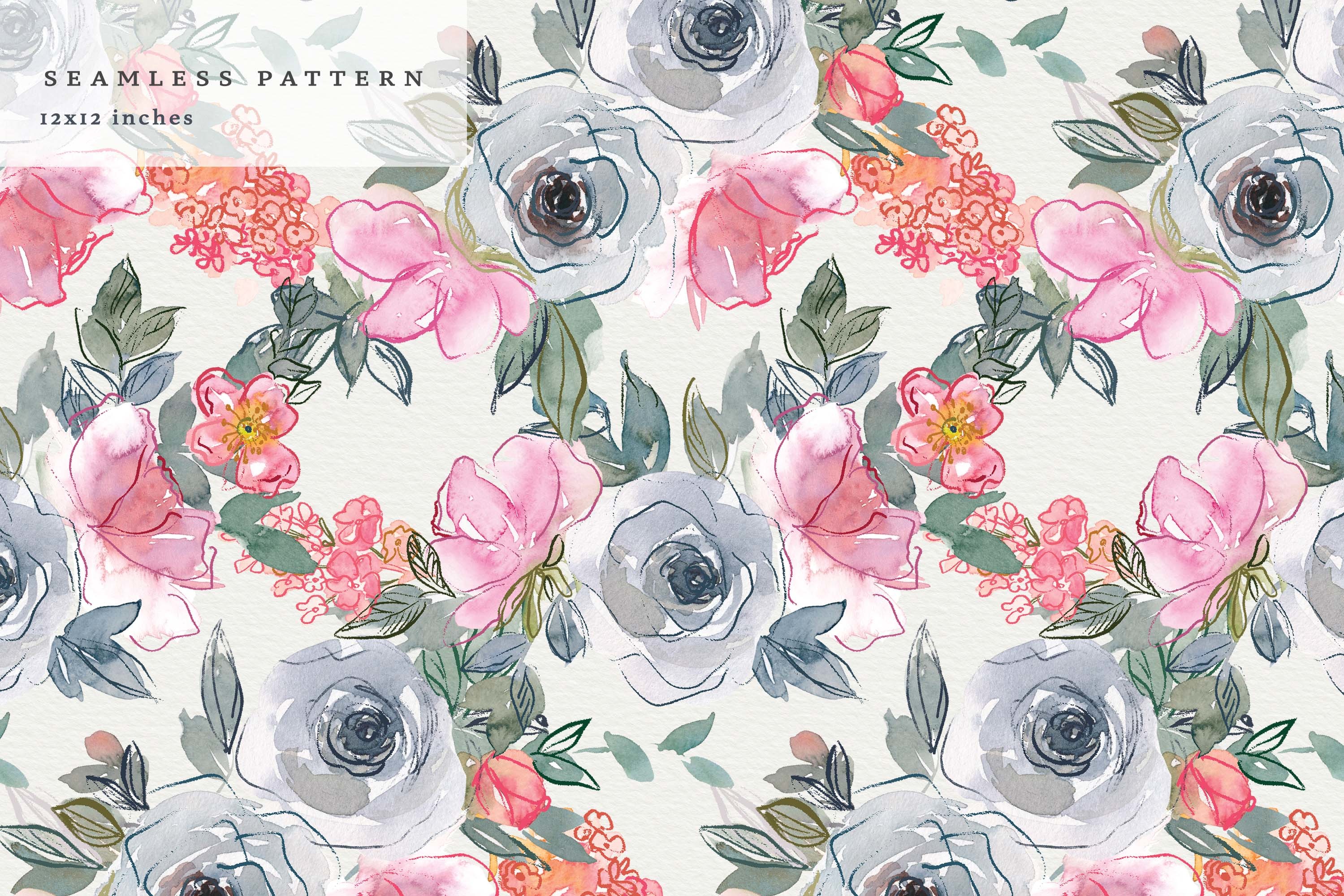 Blush & Dusty Blue Watercolor Florals - photo 2