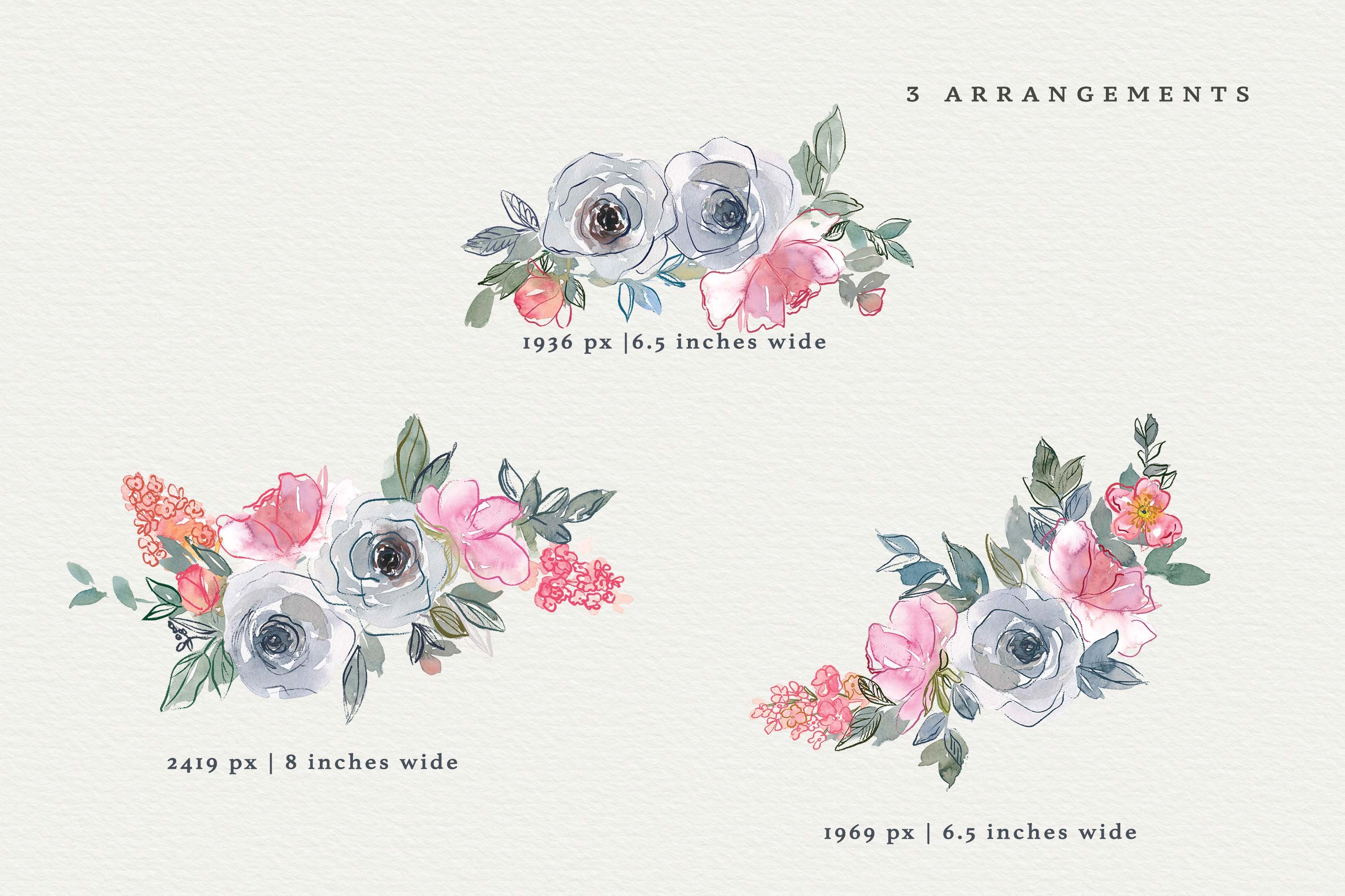 Blush & Dusty Blue Watercolor Florals - photo 3