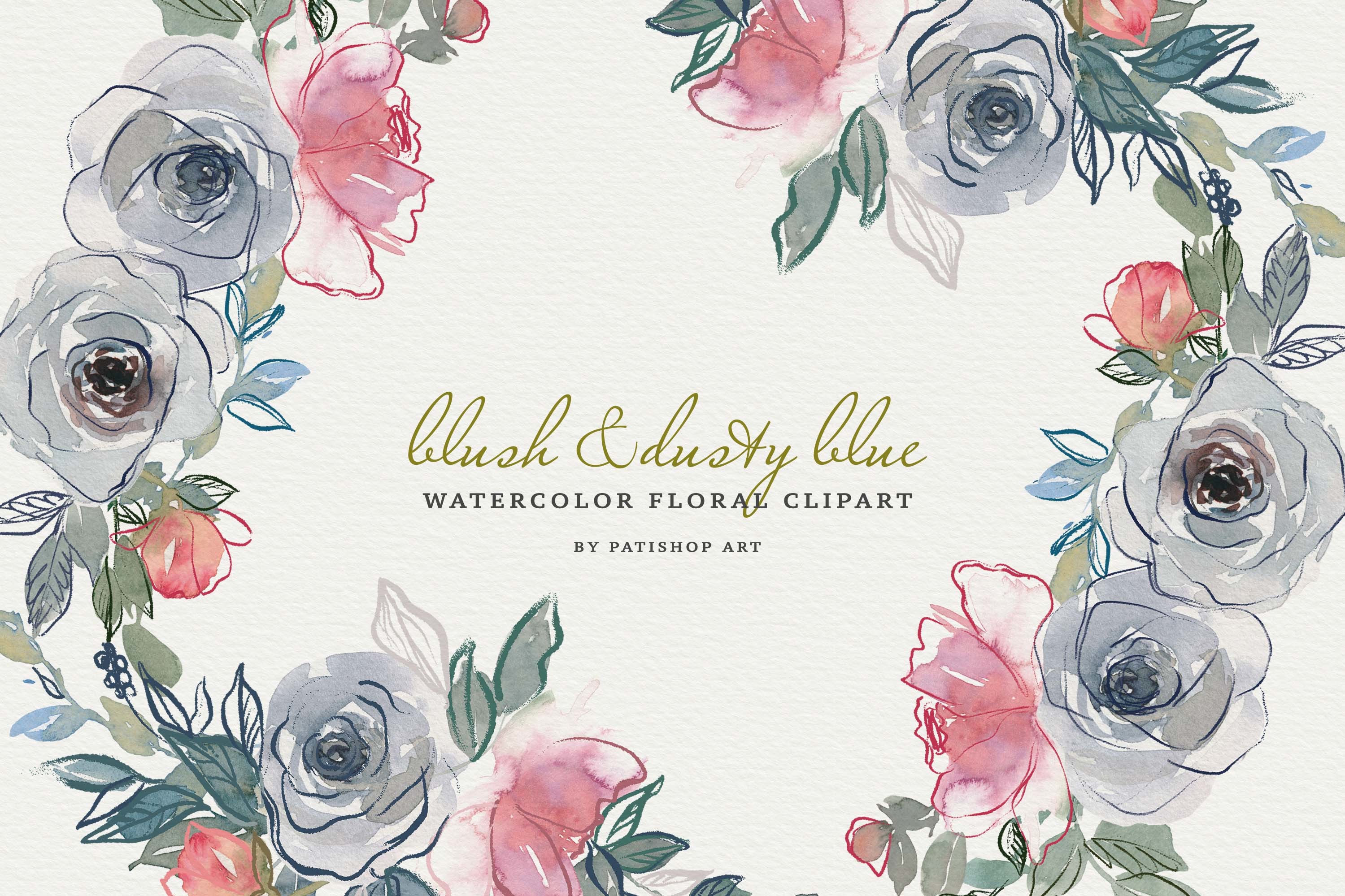 Blush & Dusty Blue Watercolor Florals - photo 5