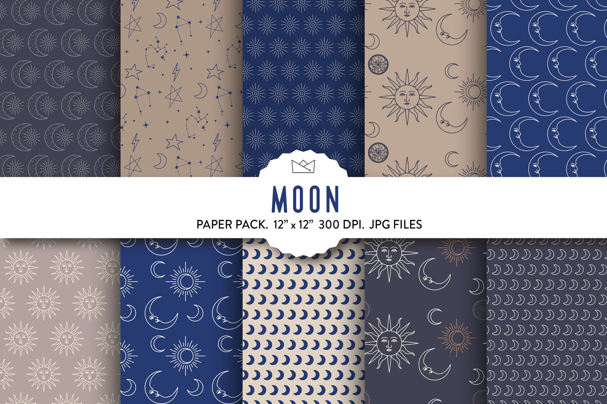 Moon digital paper, celestial wrapping
