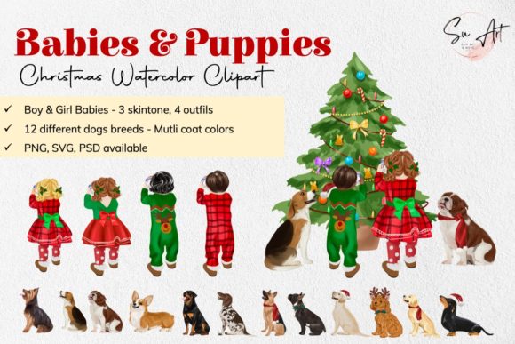 Christmas Babies Dogs Clipart Graphic Illustrations By Su Digital Art