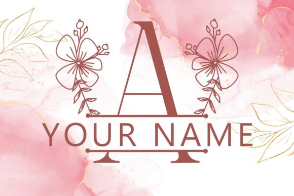 Magnolia Floral Line Monogram Font PNG with transparent background - Preview 1