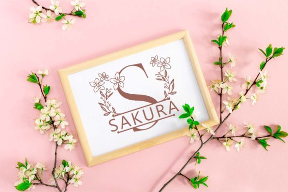 Pink Floral Line Monogram Font PNG with transparent background - Preview 2