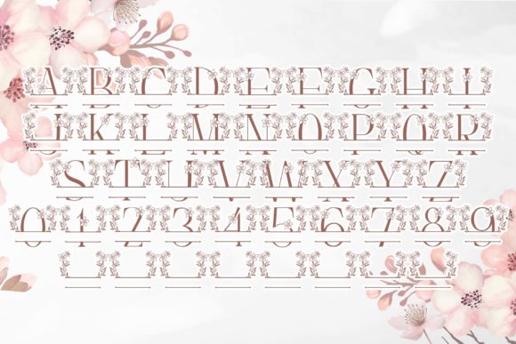 Pink Floral Line Monogram Font PNG with transparent background - Preview 3