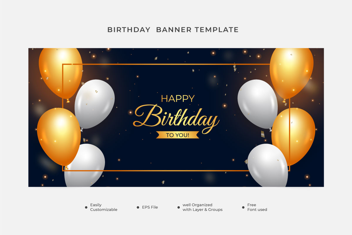Birthday Gift Card with Golden Balloons