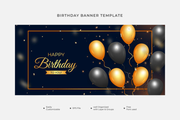Birthday Banner Golden Black Balloons