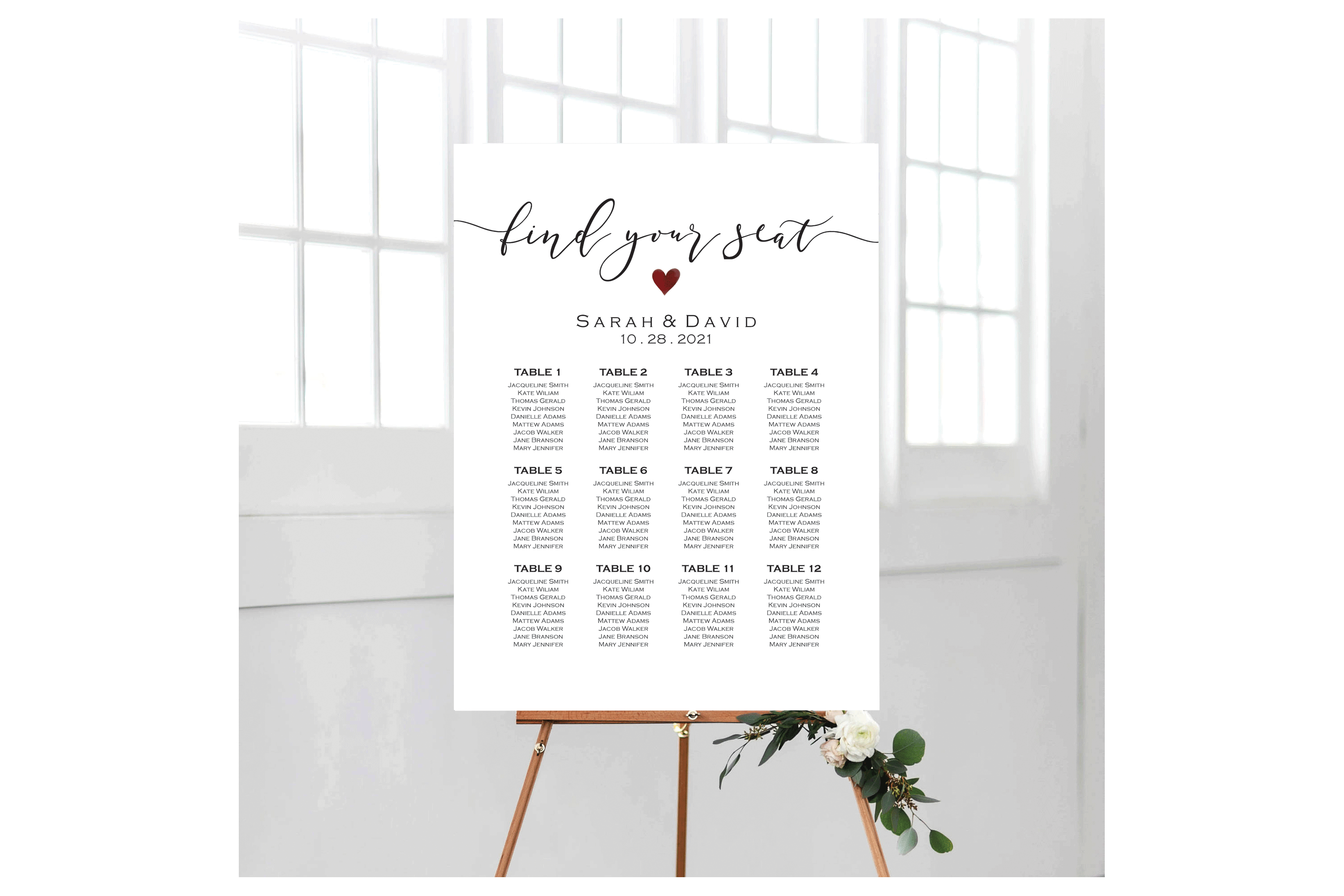 Seating Chart Template, Wedding Seating