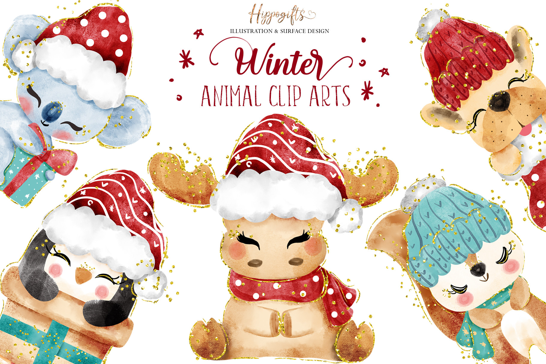 Winter Christmas Animal Cliparts - photo 1